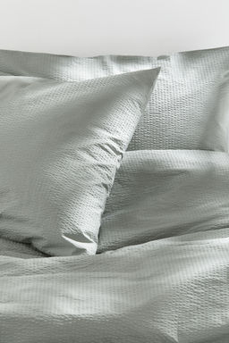 H&M - Green Seersucker Double/King Size Duvet Cover Set