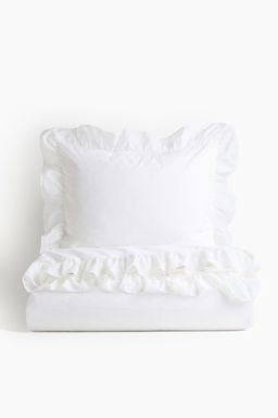 H&M - White Flounced Single Duvet Cover Set