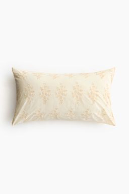 H&M - Beige Embroidery-Detail Cotton Pillowcase