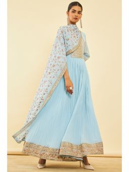 Soch - Womens Powder Blue Georgette Gown & Churidar with Dupatta Sequins (Set of 3)
