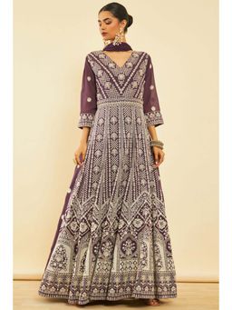 Soch - Womens Purple Georgette Embroidered Gown & Churidar with Dupatta Sequins (Set of 3)