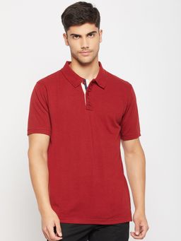 Club York - Men Maroon Half Sleeve Polo Collar T-Shirt