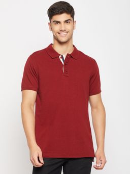 Club York - Men Maroon Half Sleeve Polo Collar T-Shirt