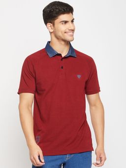 Club York - Men Maroon Half Sleeve Polo Collar T-Shirt