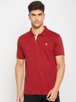 Club York - Men Maroon Half Sleeve Polo Collar T-Shirt