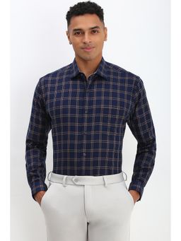 Allen Solly - Men Navy Blue Slim Fit Check Full Sleeves Formal Shirt