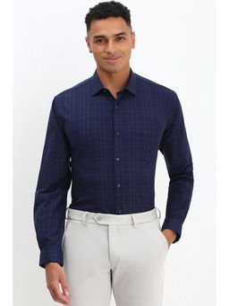 Allen Solly - Men Navy Blue Slim Fit Check Full Sleeves Formal Shirt