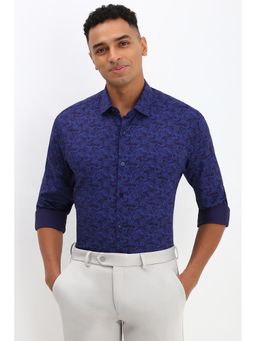 Allen Solly - Men Navy Blue Slim Fit Print Full Sleeves Formal Shirt