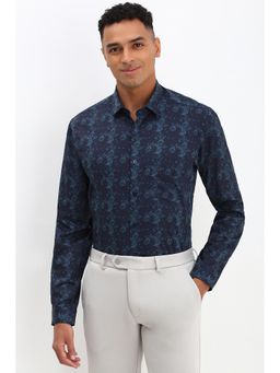 Allen Solly - Men Navy Blue Slim Fit Print Full Sleeves Formal Shirt