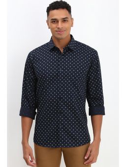 Allen Solly - Men Navy Blue Slim Fit Print Full Sleeves Casual Shirts
