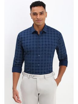 Allen Solly - Men Navy Blue Slim Fit Print Full Sleeves Formal Shirt