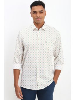 Allen Solly - Men White Slim Fit Print Full Sleeves Casual Shirts