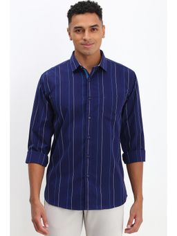 Allen Solly - Men Navy Blue Slim Fit Stripe Full Sleeves Casual Shirts