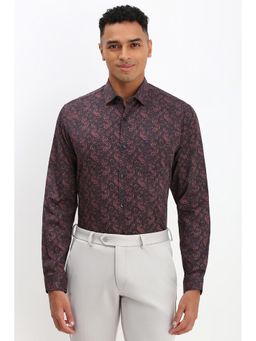 Allen Solly - Men Charcoal Slim Fit Print Full Sleeves Formal Shirt