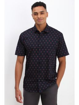Allen Solly - Men Navy Blue Slim Fit Print Half Sleeves Casual Shirts