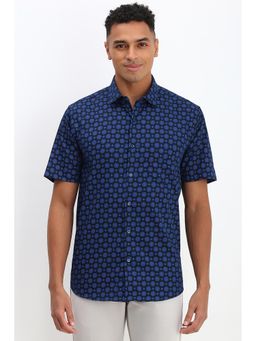 Allen Solly - Men Navy Blue Slim Fit Print Half Sleeves Casual Shirts