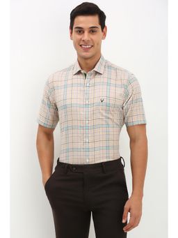Allen Solly - Men Beige Slim Fit Check Half Sleeves Formal Shirt