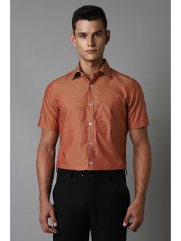 Louis Philippe - Men Orange Classic Fit Print Half Sleeves Formal Shirt