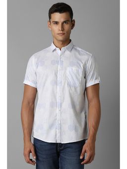 Louis Philippe - Men White Slim Print Half Sleeves Casual Shirt