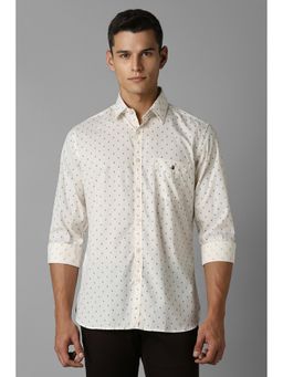 Louis Philippe - Men Off White Slim Fit Print Full Sleeves Casual Shirt