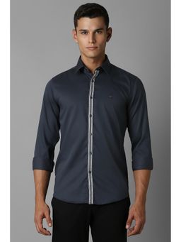 Louis Philippe - Men Navy Blue Slim Patterned Full Sleeves Casual Shirt