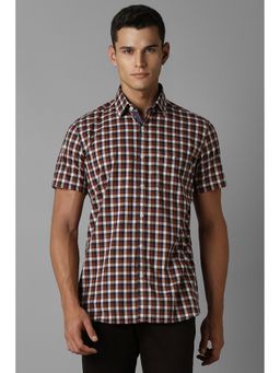 Louis Philippe - Men Brown Slim Check Half Sleeves Casual Shirt