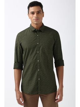 Peter England - Men Olive Slim Fit Print Shirt