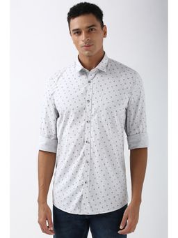Peter England - Men Grey Slim Fit Print Shirt