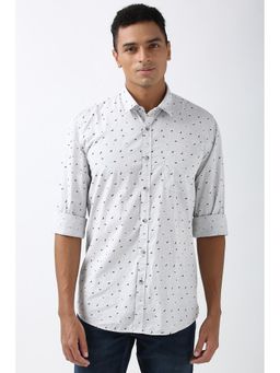 Peter England - Men Grey Slim Fit Print Shirt