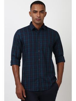 Peter England - Men Navy Blue Slim Fit Check Shirt
