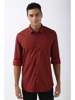 Peter England - Men Maroon Slim Fit Print Shirt