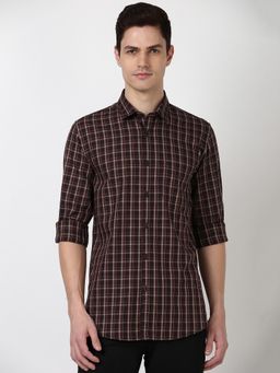 Peter England - Men Brown Slim Fit Check Shirt