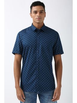 Peter England - Men Navy Blue Slim Fit Print Shirt