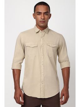Peter England - Men Beige Slim Fit Solid Shirt