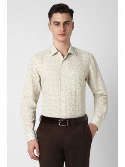 Van Heusen - Men Cream Regular Fit Print Full Sleeves Formal Shirt