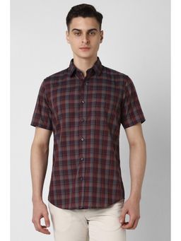 Van Heusen - Men Maroon Slim Fit Check Half Sleeves Casual Shirt