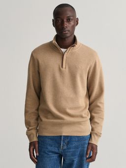 GANT - Men Khaki Solid Regular Fit Sacker Rib Half Zip Sweatshirt