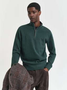 GANT - Men Green Solid High Neck Regular Fit Sacker Rib Half Zip Sweatshirt