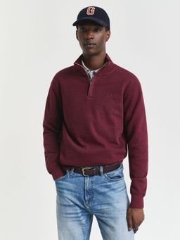 GANT - Men Wine Solid High Neck Regular Fit Sacker Rib Half Zip Sweatshirt