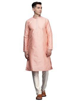 Manyavar - Men'S Peach Art Silk Festive Wear Kurta with Pencil Pajama (Set of 2)