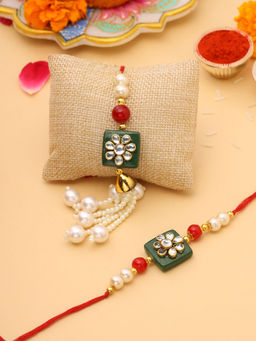 VIRAASI - Kundan and Pearls Bhai Bhabhi Rakhi & Lumba with Roli Chawal