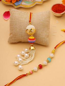 VIRAASI - Multi-Color Pearls Bhai Bhabhi Rakhi & Lumba with Roli Chawal