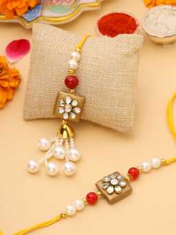 VIRAASI - Kundan Studded Bhaiya Bhabhi Rakhi & Lumba with Roli Chawal