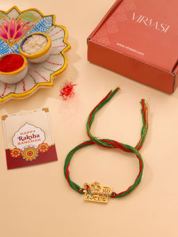 VIRAASI - Raksha Bandhan Ganesha Rakhi for Brother with Roli Chawal and Card