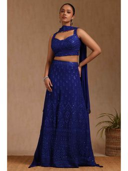 Soch - Womens Blue Georgette Embroidered Ghagra Choli and Dupatta (Set of 3)