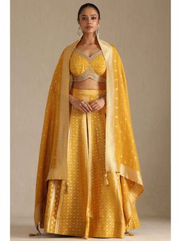 Soch - Womens Mustard Viscose Zari Woven Ghagra Choli and Dupatta (Set of 3)