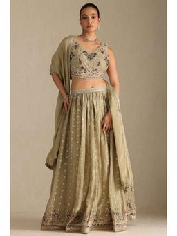 Soch - Womens Beige Viscose Blend Embroidered Ghagra Choli and Dupatta (Set of 3)
