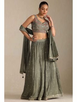 Soch - Womens Grey Viscose Blend Embroidered Ghagra Choli and Dupatta (Set of 3)