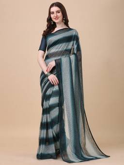 Amrutam Fab - Womens Rasal Net Green Color Saree with Unstitched Blouse Piece