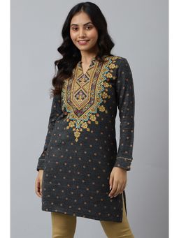 Aurelia - Grey Short Kurti with Gold Khadi Print